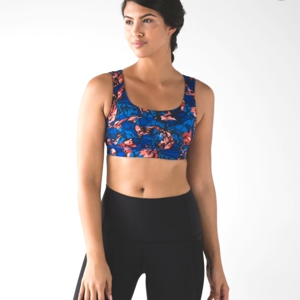 LULULEMON Energy Bra Exhale Yoga Storm Harbor Blue Strappy Athletic Pilates 6 - Picture 6 of 13